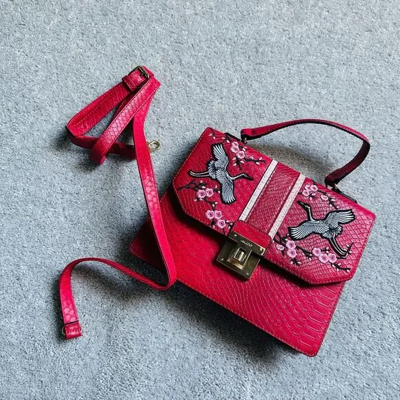 ALDO Red Pink Bird Clutch Crossbody Bag - Picture 1 of 10